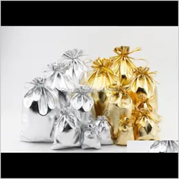 Påsar, förpackningsdisplay leverans 2021 4SIZES Fashion Gold Sier Plated Gaze Satin Bags Jewelry Christmas Gift Påsar Bag 5x7cm 7x9