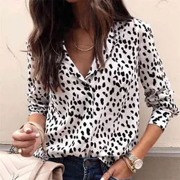 Foridol Leopard Drukuj Jesień Zima Bluzka Koszula Kobiety Dorywczo Damskie Biuro Topy Biały Czarny Vintage Blusa Mujer Plus Rozmiar 210415