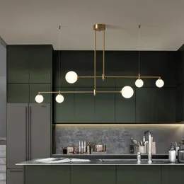 Żyrandole Nordic G9 Złoty żyrandol LED szklany kula liniowa do jadalni korytarz kuchnia stół domowy salon dekor