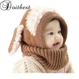 Doitbest Korean dog style boys knitted hats winter fur baby girls Conjoined cap can as shawl Age for 6 months-4 Years Old Y21111