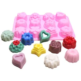 Silicone Baking Moulds Flip Sugar mold Flower Shaped Cake Muffin Cups Candy Molds DIY Chocolate biscuit 12 different shapes wmq839