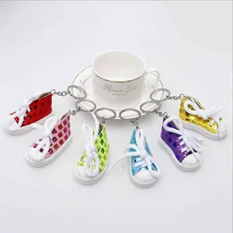 100pcs/Lot 7CM Paillette Printing Sneaker keychain Sports s Keyring Doll Key Ring Cute Gifts Shoe Keychains