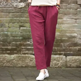 OriGoods Pantaloni slim estivi Pantaloni donna in cotone tinta unita Pantaloni vintage semplici e sottili per pantaloni da donna Femme B163 Q0801