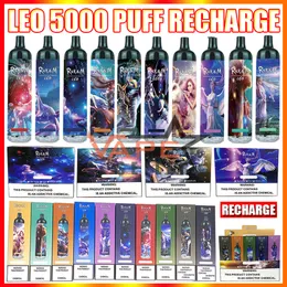 Orijinal RandM LEO Şarj Edilebilir Tek Vape Kalem E Sigara Cihazı RGB Işık Ile 1100 mAh Pil 12 ml Kartuş 5000 Puffs Büyük Buhar Kiti Otantik