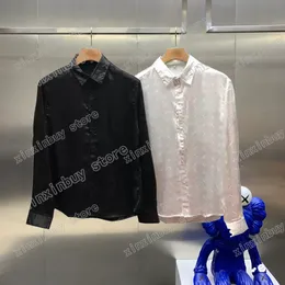 Projektanci 22SS TEE Casual Shirts Mens Womens Jacquard List Włochy mężczyźni kobiety Paris Fashion T-shirt Długie rękawie Białe czarne 2836