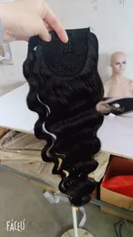 Body Wave Lange Golvende Wrap Around Clip in Paardenstaart Haarverlenging Braziliaanse Remy Menselijk Haar Natuurlijke Kleur