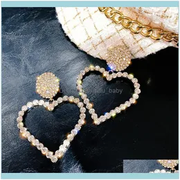 Dangle JewelryDangle Chandelier Moda Brincos de coração mulheres luxuosas geométricas geométricas Rhinestone Full Korean Gold/Sier Color Gift Drop Deliver