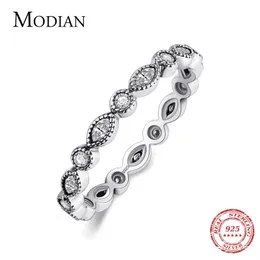 Modian Authentic 925 Sterling Silver Anéis Espumantes para Mulheres CZ Jóias Anel de Dedo Engagement Bagua Moda Acessórios