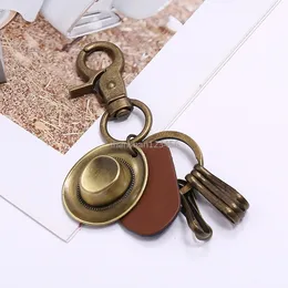 Kowboj czapki lather key ring starożytny brązowy brelok do brązu dla mężczyzn biżuteria mody Will i Sandy