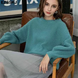 EZSSKJ Soft Oversized Cashmere Sweater Puff Sleeve Vintertröja Pullovers Loose Kvinna Varm Basic Jumper 210922