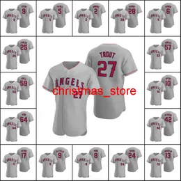 Männer Frauen Jugend #17 Shohei Ohtani 27 Mike Trout 6 Anthony Rendon 57 Hansel Robles Custom Grey Road Jersey