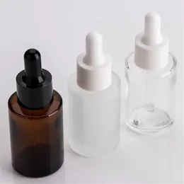 Storage Bottles & Jars 100pcs 30ml Flat Shoulder Frosted Clear Glass Dropper Bottle With White Lid 1oz Amber Serum Gold Cap