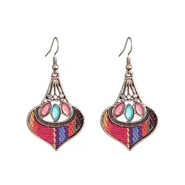 Vintage Ethnic Fabric Ladies Dangle Earring Retro Indian Jewelry Boho Summer Women Fan-shaped Colorful Resin Earrings Bijoux