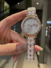 New Classic Women White Ceramic Quartz watch Stainless steel Geometric Flower Watch high quality Ceramica Lady Watches 34mm