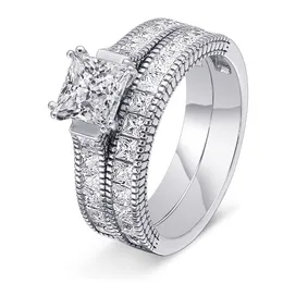 KIMTER Leuke Vrouwelijke Grote Zirkoon Ring Set Crystal Gold Color Bridal Rings Wedding Jewelry Promise Engagement Band voor Vrouw Q490FZ