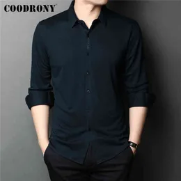 Coodrony ماركة ربيع الخريف الأعمال اللباس الاجتماعي جودة عالية نقية اللون طويل الأكمام عارضة قميص الرجال الملابس زائد الحجم C6126 G0105