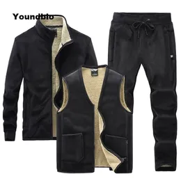 Homens velo terno de três peças de prata veludo inverno grosso quente terno cordeiro veludo terno casual tracksuit grande tamanho 8xl 211103