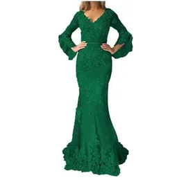 Flared Tank Sleeves Mermaid Green Evening Dresses Lace Formell Prom Party Gown Sukie Wieczorowe Backless Robes de Soiré