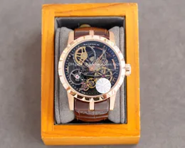 Top Mechanical Watches Hollow Out of 46 mm Luxury Fashion Unique Man Carved Dial The Mavs Vattentät Läderbälte Armbandsur Armbandsur Män s Titta Montre de Luxe