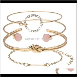 Charm Drop Delivery 2021 4Pcs/Settrendy Accessories Alloy Crystal God Sier Double-Layer Tie Arrow Circle Open Bracelets For Women Jewelry Ban