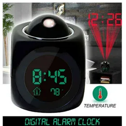 Digital Alarm Clock LED Projector Temperature Thermometer Desk Time Date Display Projection Calendar USB Charger Table Clock 211111
