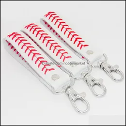 Kluczowe pierścienie Biżuteria USA Softball Słoneczny Haftowany Żółty Naprawdę Leather Grils Prezenty z Białym Baseball Brelok Drop Delivery 20