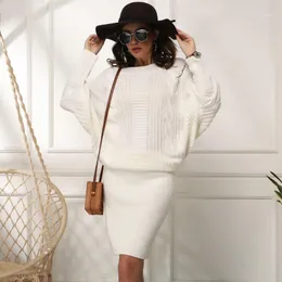 Kadın Eşofman Kış Elbise Kadınlar 2 Parça Set Sonbahar Örme Kazak Moda Streetwear Rahat Zarif Elbiseler