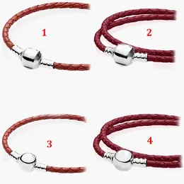 Jóias fina autêntica 925 esterlina prata bead apto pandora charme pulseiras cordão de couro quadrado vermelho cabeça de segurança cadeia de segurança pingente diy beads