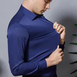 Men's Dress Shirts Men Long Sleeve Designer Classic Fashion Solid Stretch Non-iron Smart Casual Smooth Formal Slim Fit Office Wear