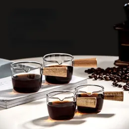 Mugs High Borosilicate Glass Milk Mini Wooden Handle Small Cup Espresso Coffee Extraction Western Restaurant Juice Bucket
