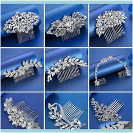 Headbands Jewelryminlover Luxury Handmade Rhinestone Wedding Combs/Pins Crystal Flower Pearls Bride Jewelry Aessories Hair Ornaments Drop De