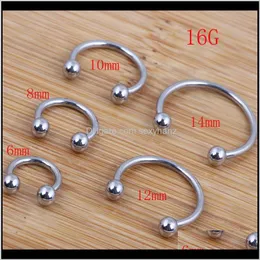 Rings & Studs Drop Delivery 2021 Nose 100Pcs/Lot Mix 6/8/10/12/14Mm Stainless Steel Body Jewelry Horseshoe Ring Cktw4