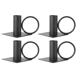 Stearinljus 4PCS järnkonst Candlestick Stand Party Layout Scented bricka (svart)