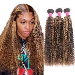 3 Bundles Double WeT P4 27 Destaque Curly Brazilian Human Human Weave Extensões 100g / PCs