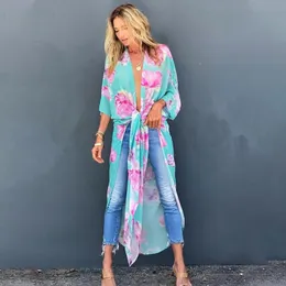 Casual Dresses Bohemian Print Tunika Długie Kimono Plus Size Sexy Beach Nosić 2022 Letnia Odzież Dla Kobiet Topy i Bluzki Koszule A1013