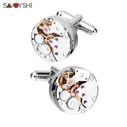 SAVOYSHI Steampunk Cufflinks for Mens Shirt High Quality Silver color Mechanical Watch Movement Cuff links Gift Brand Jewelry