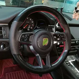 For Porsche Cayenne 718 Macan panamera 911 DIY Customized leather suede hand stitched car steering wheel cover