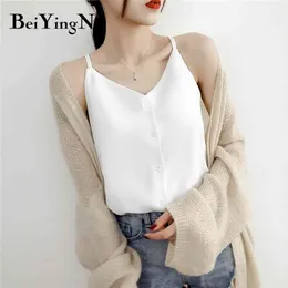 Beiyingni Casual Botões Soltos Top Tanque Mulheres 5 cores Sexy High Street Strap Chiffon Feminino Camisetas All-Match Soft Camis Roupas 210401