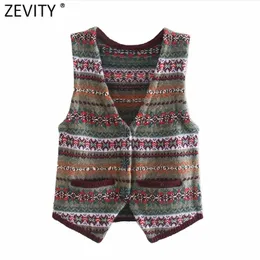 Kvinnor Indie Folk V Nackkontrast Färgblomma Tryck Knitting Vest Tröja Kvinnor Chic Retro Waistcoat Cardigans Tops S541 210420