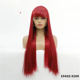 Prosta Syntetyczna Lacetal Wig Symulacja Ludzkich Włosów Koronki Przodu Peruki 12 ~ 26 cali Perruques de Cheveux Humains z grzywką 19422-3100