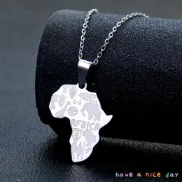 Collane con ciondolo Mappa dell'Africa Collana in acciaio al titanio Gioielli punk Giraffa Elefante Leone Animale Acciaio Uomo Donna