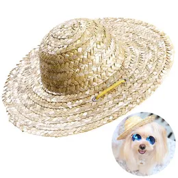 Hundebekleidung 1 Stück Trendy Haustierhut Katze Cool Stroh Sonnenhüte Welpenbedarf Hawaii-Stil Zubehör Hunde Katzen Caps Country275g