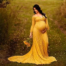 Long Tail Lace Maternity Dresses For Shoot Baby Shower Gravid Dress Robe Grossesse Shooting Photo X0902