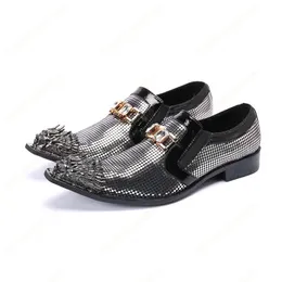 Shining Silver Sequins Men Genuine Leather Shoes Wedding Party Celebration Man Dress Shoes Office Formal Shoes