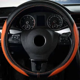 Car Accessories Interior Couvre Volante Voiture Steering Wheel Cover Carbon Fiber Leather Funda Volante Coche Cubre Volante J220808