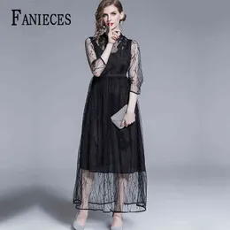 Summer Arrival European Lace Dress O Neck Long Sleeve Mesh Stiching Floral Princess Dresses robe femme dro 210520