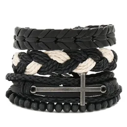 Corda de couro artesanal trançada multicamada transversal charme pulseiras para homens mulheres punk ajustável pulseira de moda jóias