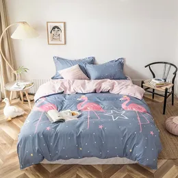 Flamingo Star Dot Gray Girl Boy Bed Cover Set Duvet Adult Child Sheet and Pillowcases Comforter ding 61078 210615