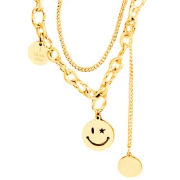 2021 Hip-hop Punk Women's Fashion Smycken Stainls Steel Multi-Layer Tjockkedja Smiley Face Pendant Halsband