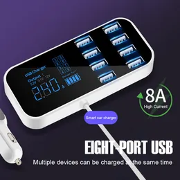 8 portar USB Output Car Charger Multi-Port USB-laddare för bil 8-port bil lättare laddningsstation nav med LCD-skärm